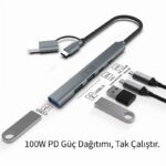 INCA IUTP-06T USB 3.0 TYPE-C 3.1 HUB 1 X USB 3.0 +2 X USB+TYPE-C+PD100W 2.0 ALUMINYUM KASA ÇOKLAYICI - Görsel 2