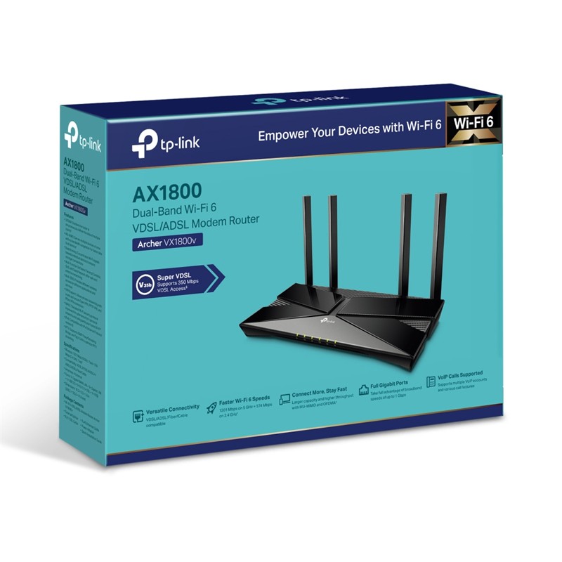 NP110TPL0229_76887 TP-LINK ARCHER VX1800V AX1800MBPS DUAL BAND WI-FI 6 VDSL/ADSL KABLOSUZ ROUTER - Görsel 1