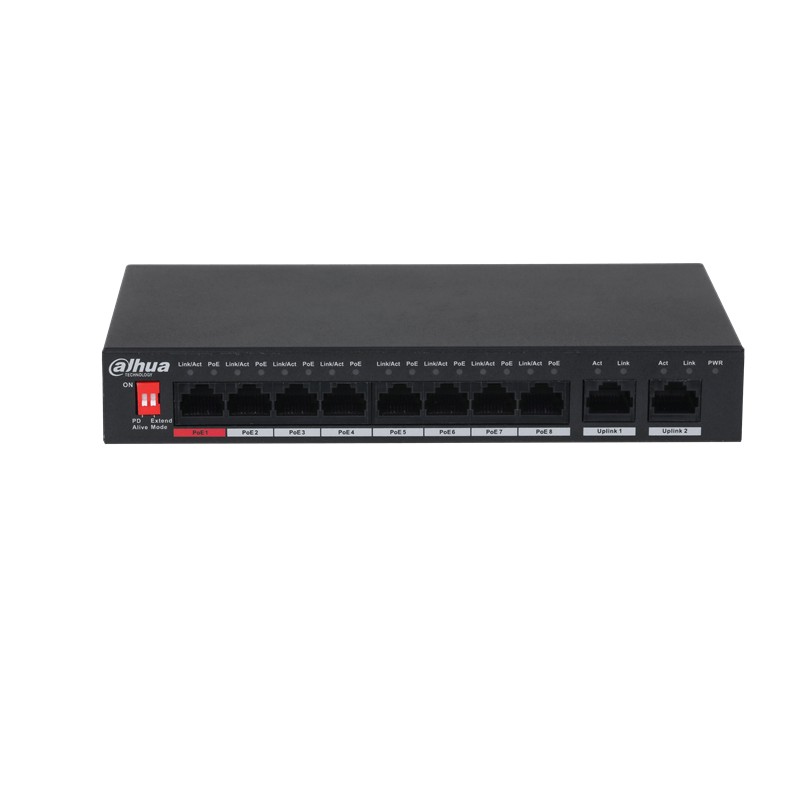 NS106DHA0009_77232 DAHUA PFS3010-8ET-96 8 PORT 10/100+ 2 PORT GIGABIT UPLINK 250 METRE 96W POE SWITCH - Görsel 1