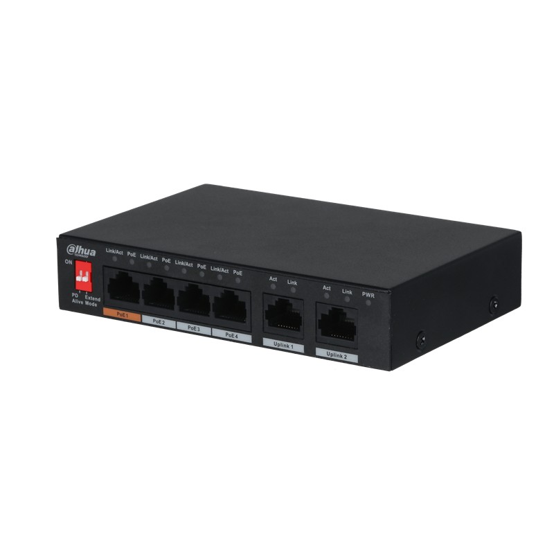 NS106DHA0025_77178 DAHUA PFS3006-4ET-60 4 PORT 10/100 + 2 PORT 10/100 UPLINK 250 METRE 60W POE METAL KASA SWITCH - Görsel 1
