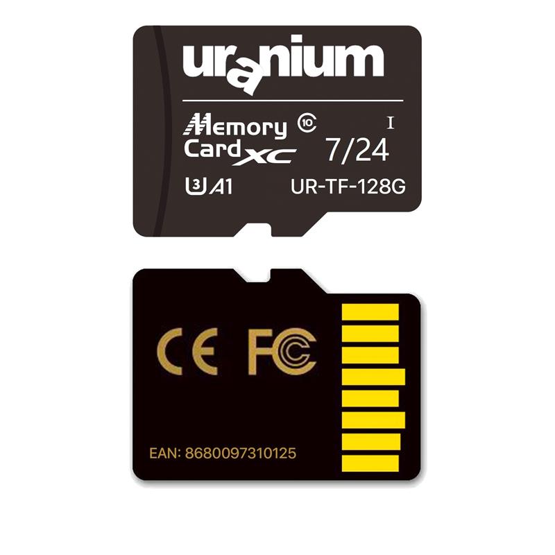 AB310URN0002_57908 128GB URANIUM UR-TF-128G MICRO SD CARD U3 7/24 SURVEILLANCE 100/50MBS INDUSTRIAL HAFIZA KARTI (3 YIL GARANTİ) - Görsel 1