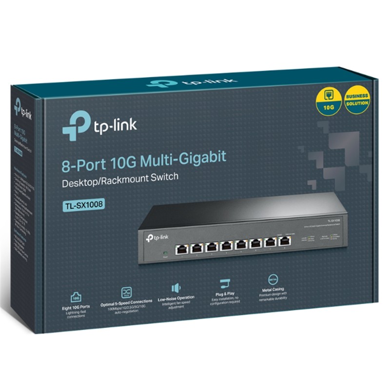 NS105TPL0040_77925 TP-LINK TL-SX1008 8 PORT 10G MULTI GIGABIT RJ45 METAL KASA RACKMOUNT SWITCH - Görsel 1