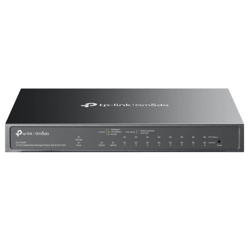 NS106TPL0066_77917 TP-LINK OMADA ES210GMP 10 PORT GIGABIT + 8-PORT POE+ YÖNETİLEBİLİR 123W POE METAL KASA SWITCH - Görsel 1