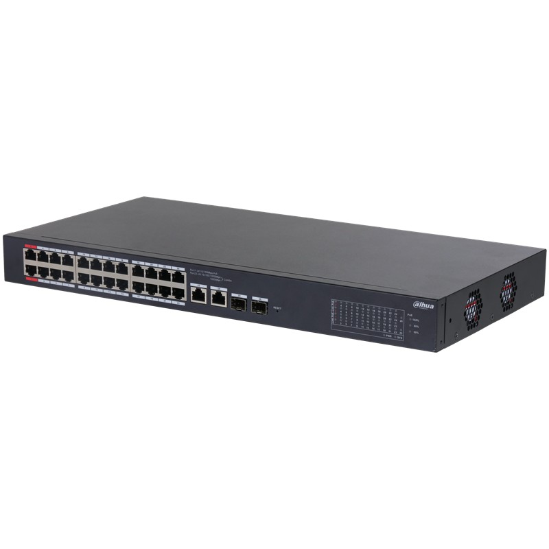 NS106DHA0032_78493 DAHUA CS4226-24ET-240 24 PORT 10/100 POE PORT + 2XGIGABIT RJ45/2XSFP COMBO YÖNETİLEBİLİR RACKMOUNT SWITCH - Görsel 1