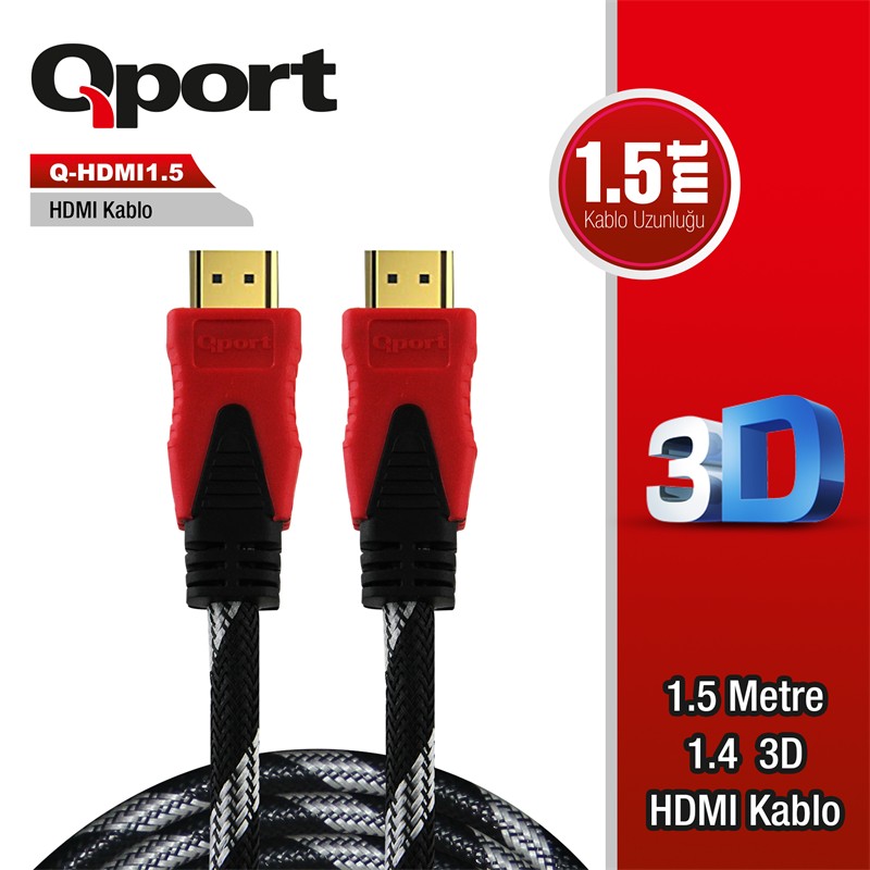 TK140QPT0007_78807 QPORT Q-HDMI1.5 1.5 METRE ALTIN UÇLU HDMI KABLO 1.4V - Görsel 1