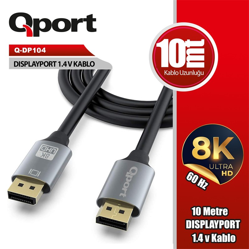 TK140QPT0014_78824 QPORT Q-DP104 DISPLAYPORT 1.4V 10MT KABLO - Görsel 1